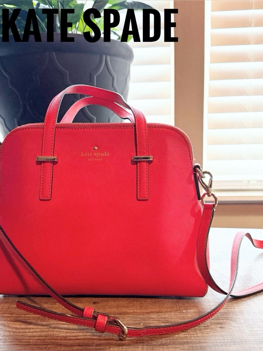 Kate Spade Red Saffiano Leather Dome Satchel Crossbody Cedar Street Maise